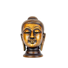 Golden Buddha Head Sculpture With Detailed Features And Peaceful Expression On A Black Background