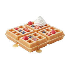 Golden Brown Waffles Topped With Whipped Cream Fresh Berries And Drizzled With Syrup On A Transparent Background