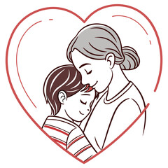 Mother and Child Hugging Inside a Heart Outline daughter