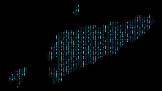 East Timor Binary code map animation, Digital data visualization, alpha layer
