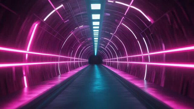 Futuristic neon tunnel glowing with vibrant pink and blue light - Powered by Adobe