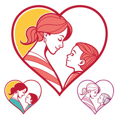 Mother And Child Embrace Within Hearts Various Styles Keywords: mother, child, love, family