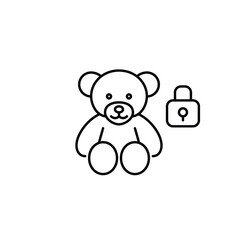 Stuffed bear toy and checkmark. Children products safety and healthcare. Approved for babies. Pixel perfect, editable stroke vector icon