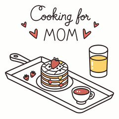 Pancakes with Strawberries and Juice for Mom breakfast