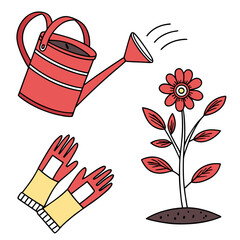 Gardening Tools and Flower Illustration watering vector