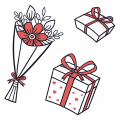 Bouquet and Gift Boxes Illustration vector paper