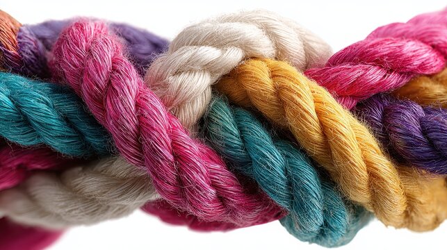 Intertwined Colorful Ropes - Macro Close-up of Braided Texture and Vibrant Hues. - Powered by Adobe