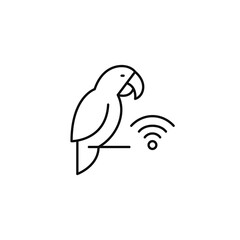 Parrot on perch and wi-fi. Pet monitoring, smart tracking devices. Internet of things care. Pixel perfect, editable stroke vector icon