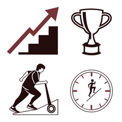 Business growth stairs trophy and fitness icons arrow
