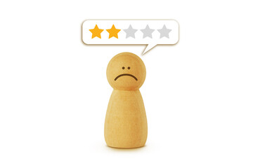 Wooden pawn and speech bubble with two stars - Concept of feedback and customer satisfaction