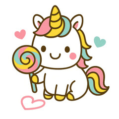 Obraz premium Adorable watercolor unicorn illustrations painted in soft pastel tones. Cute magical unicorns with gentle textures on a clean white background—perfect for nursery art, stickers, clipart sets.