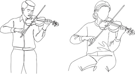Line drawing illustration of two musicians playing violins