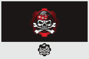 amazing skull with gears and cross bone  vector template