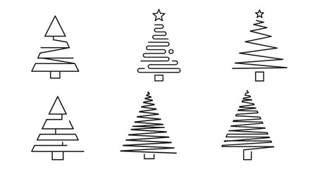 Modern minimalist Christmas tree designs in a stylized outline art style.