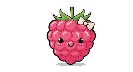 A cute cartoon raspberry character with a bow on its head.