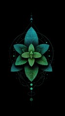 Mystical Symmetry of an Illuminated Green Herb Against a Dark Void.