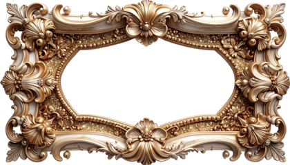 Ornate gold-toned decorative frame with elaborate scrollwork and a blank center