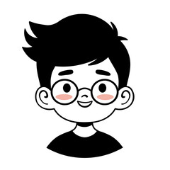 Cute minimalist avatar of a smiling boy with glasses. Perfect for apps, profiles, branding, educational platforms, kid friendly products and modern digital identities.
