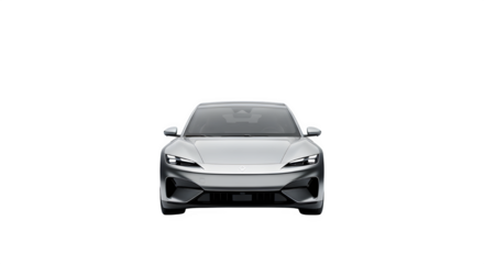 Modern electric car front view isolated on transparent background