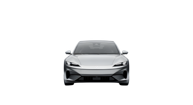 Modern electric car front view isolated on transparent background