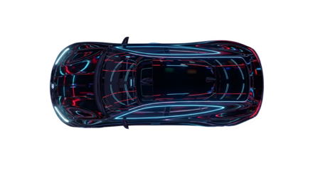 Abstract futuristic glowing cube with intricate internal structure isolated on transparent background