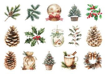 PNG Vintage holiday botanical illustrations collection, element set on transparent background