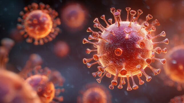 glowing red virus particles microscopic