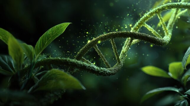 glowing plant DNA spiral biology concept