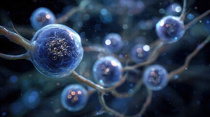 Naklejka premium glowing blue microscopic cells intricate structure