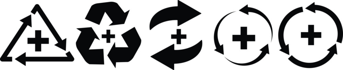 Health recovery icon set. Medical plus sign with refresh symbol. medical care, health services, or a refresh cycle, isolated on transparent  background

