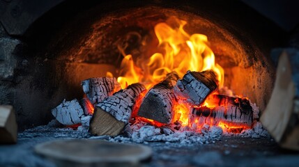 Warm and Inviting Flames in a Rustic Wood-Fired Oven Creating a Cozy Atmosphere Perfect for Cooking and Gathering Around Together with Loved Ones
