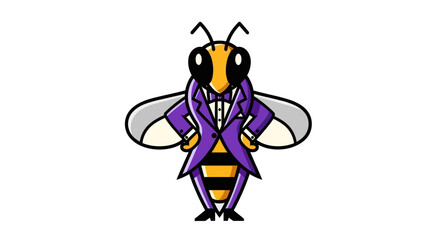 Cartoon bee in formal attire with wings on a white backdrop