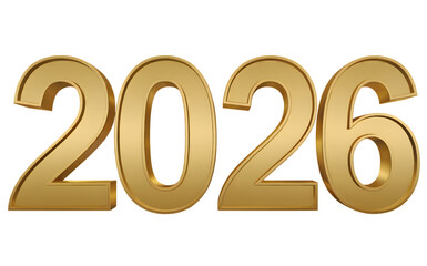 2026 Gold 3D Numbers &ndash; Bold Metallic Year Design on White Background for Celebration and Branding