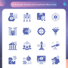 Business Growth and Investment Icons – Blue Style Set 5