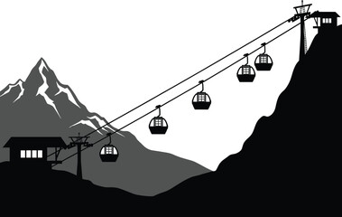 Ski lift gondolas ascending a mountain range cable car, ski lift, gondola, cable car, mountain, snow, winter, transportation, peak, slope, cable, station, travel, aerial, transport, journey, ascent, d