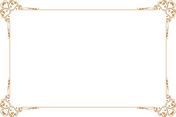 Elements of ornate vintage frames. Border gold on white classic swirls, floral motifs. Design print for greeting cards, wedding invitations, restaurant menu, royal certificates. Set 1457