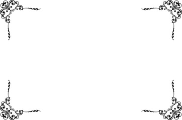 Elements of ornate vintage frames. Border black on white classic swirls, floral motifs. Design print for greeting cards, wedding invitations, restaurant menu, royal certificates. Set 1458