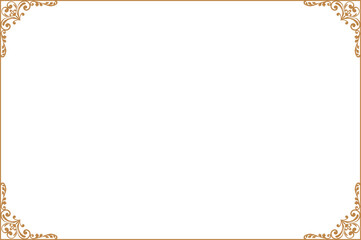 Elements of ornate vintage frames. Border gold on white classic swirls, floral motifs. Design print for greeting cards, wedding invitations, restaurant menu, royal certificates. Set 1459