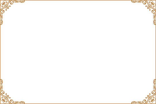 Elements of ornate vintage frames. Border gold on white classic swirls, floral motifs. Design print for greeting cards, wedding invitations, restaurant menu, royal certificates. Set 1459