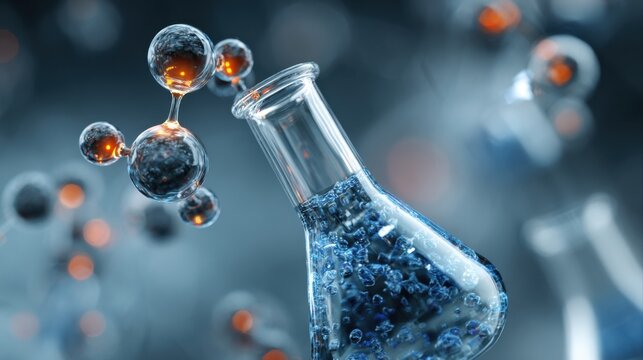 blue liquid chemical flask molecular structure