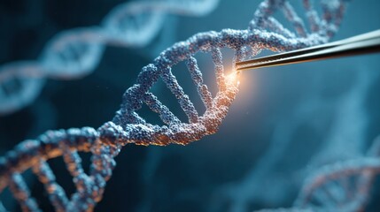 tweezers manipulating glowing dna helix structure