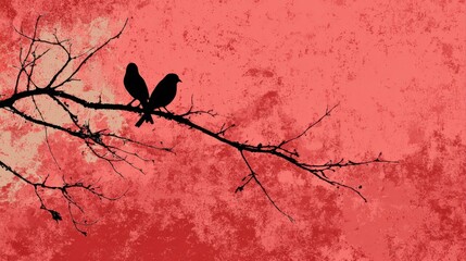 two birds on bare red tree