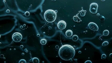 Dynamic microscopic world teeming with cells, perfect for biotechnology and medical research visuals, showcasing cellular processes and scientific exploration - Powered by Adobe