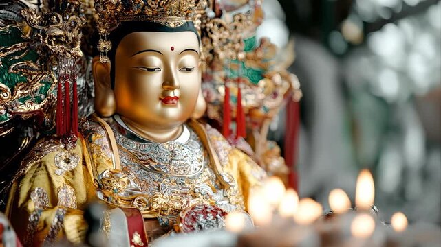 Patroness Matsu lore: chinese divinity, seafaring guardian, wave protector, navigator helper, divine power, cultural heritage, island belief, shrine symbol, folk memory, holy figure, spiritual beacon,