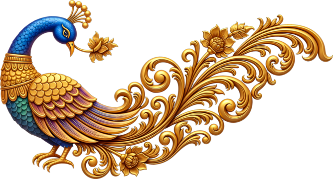 Radiant Golden Peacock, The Regal Splendor of the Peacock Sculpture.