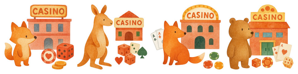 Naklejka premium PNG Whimsical animal casino illustration, element set on transparent background