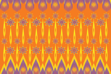 Seamless Ikat Pattern concept gold color. Weaving seamless pattern Ikat style. Design for fashion texture, fabric, clothing, wrapping, carpet, wallpaper, retro, moroccan style, print ethnic Ikat