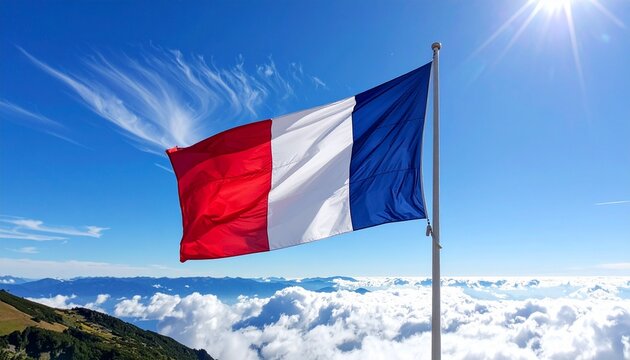 French Flag Waving Against Bright Sky