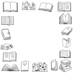 Frame of books. Hand drawn vector illustration.