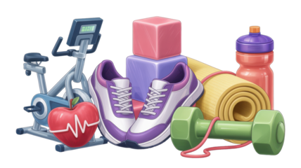 Arrangement of Fitness and Wellness Essentials on White Background